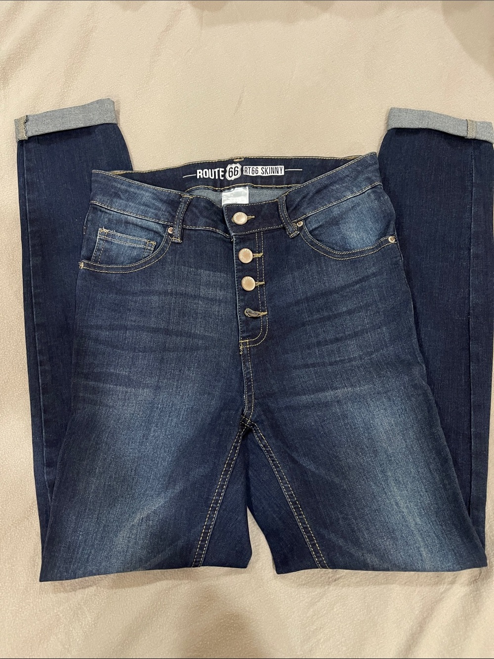 NWOT~ Route 66 Dark Indigo High-Rise Button-Fly Skinny Jeans